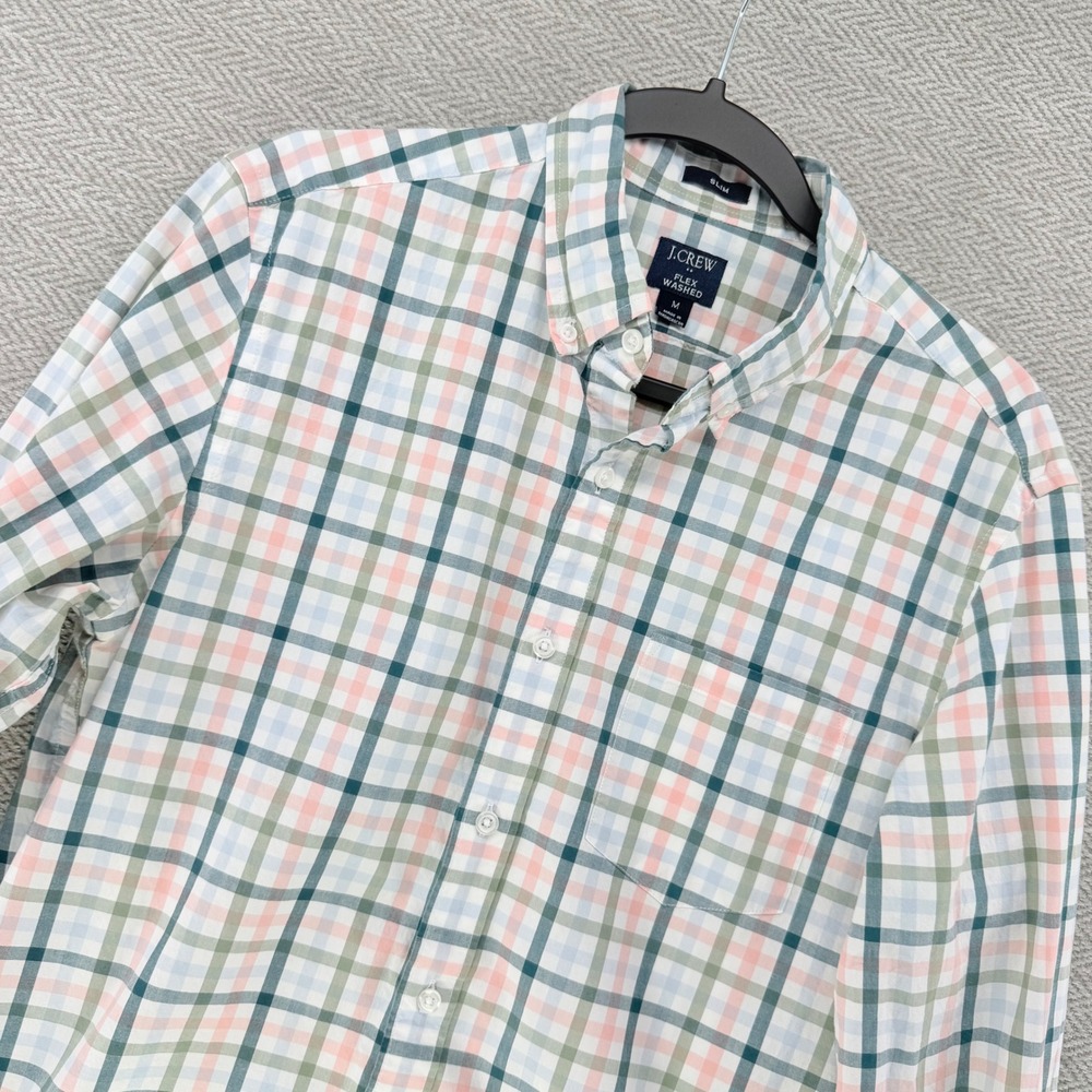 J.Crew Flex Washed Shirt M Multi Cotton Plaid Slim Fit Button Down Casual
